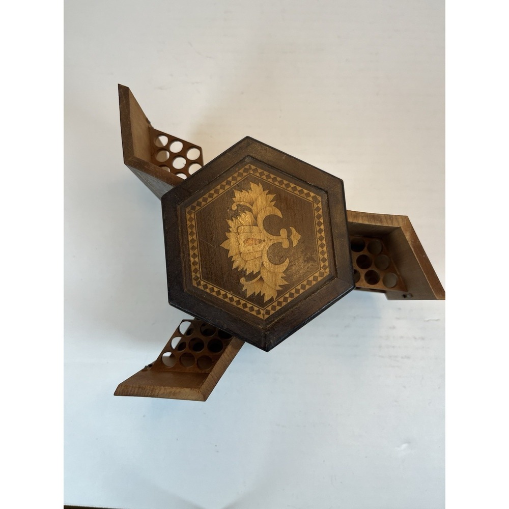 Vintage Wooden Marquetry Cigarette Box 3 Doors‎ Japanese Collectible Rare Inlaid